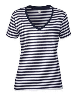 Women`s Fashion Striped V-Neck Tee 4. picture